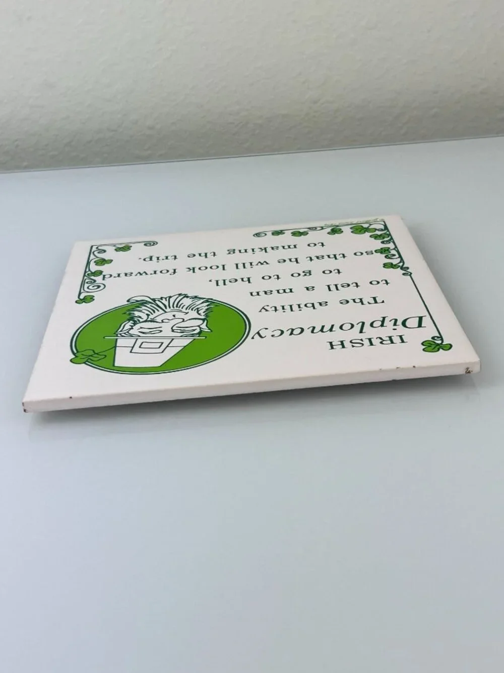 Vintage Gilbert Stone Irish Diplomacy Humor Quote Wall Tile Art Leprechaun READ